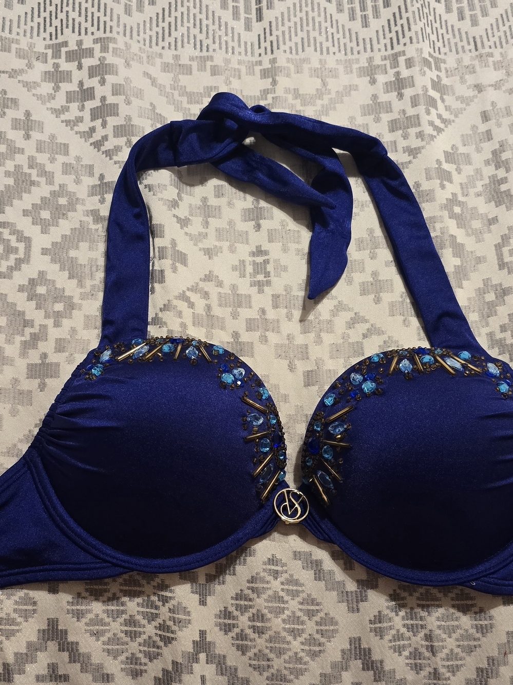 Victoria's Secret Royal Blue Embellished Halter Push-Up Bra
